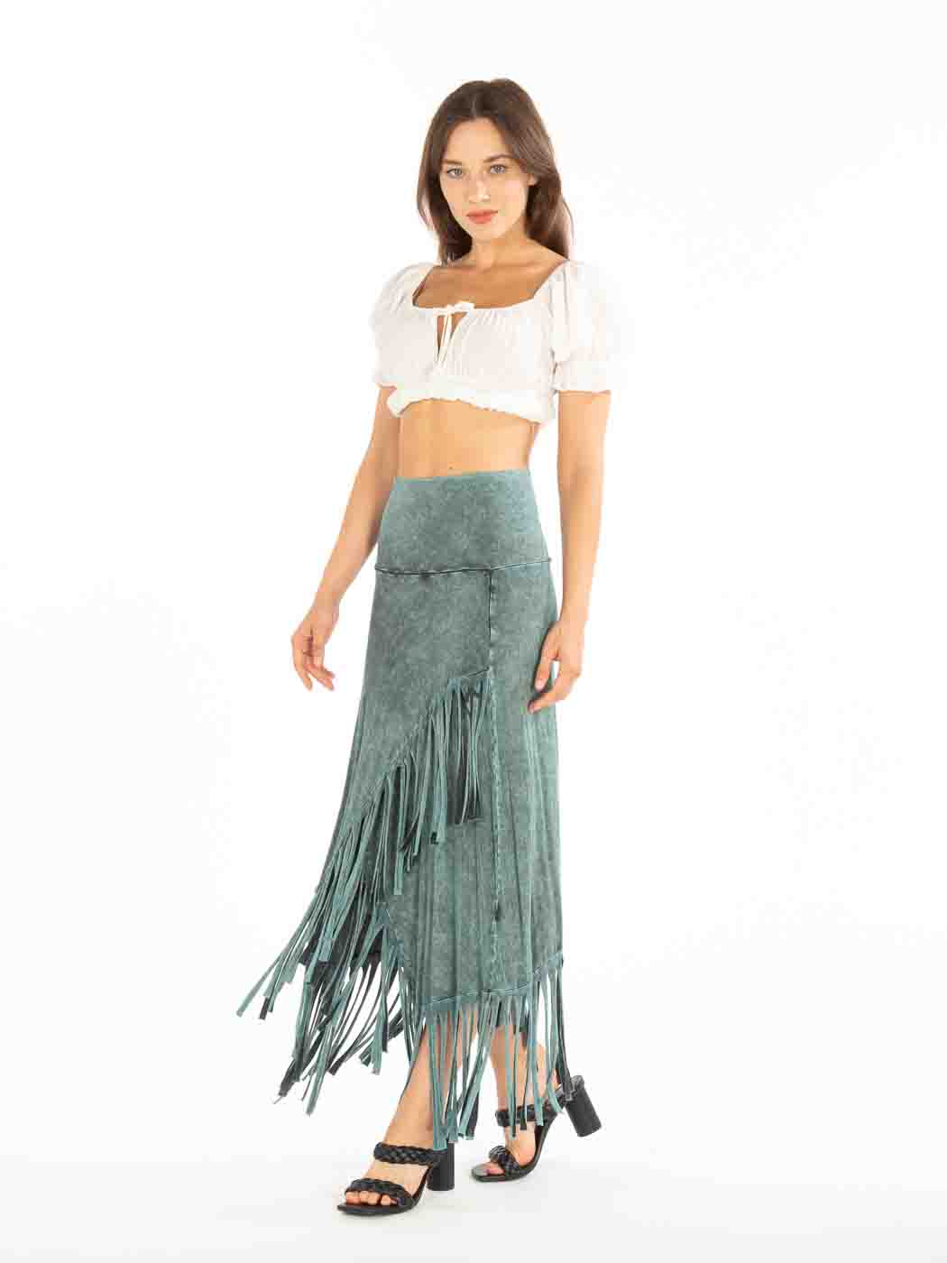 Tianello™ T-Party Knit "Paloma" Fringed Skirt