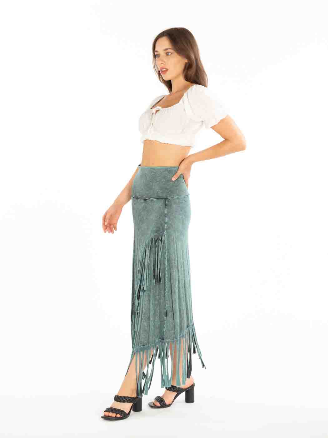 Tianello™ T-Party Knit "Paloma" Fringed Skirt