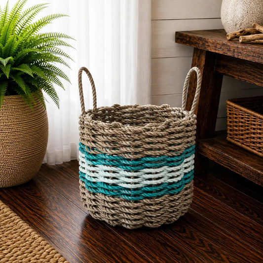 Tan, Seafoam & Teal Accent Rope Basket