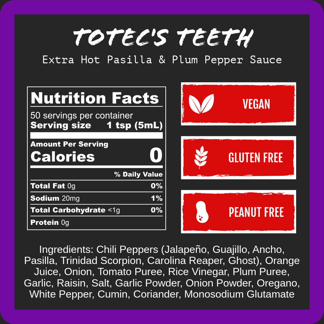 Totec's Teeth - Extra Hot Dried Chili & Plum Pepper Sauce (9oz)