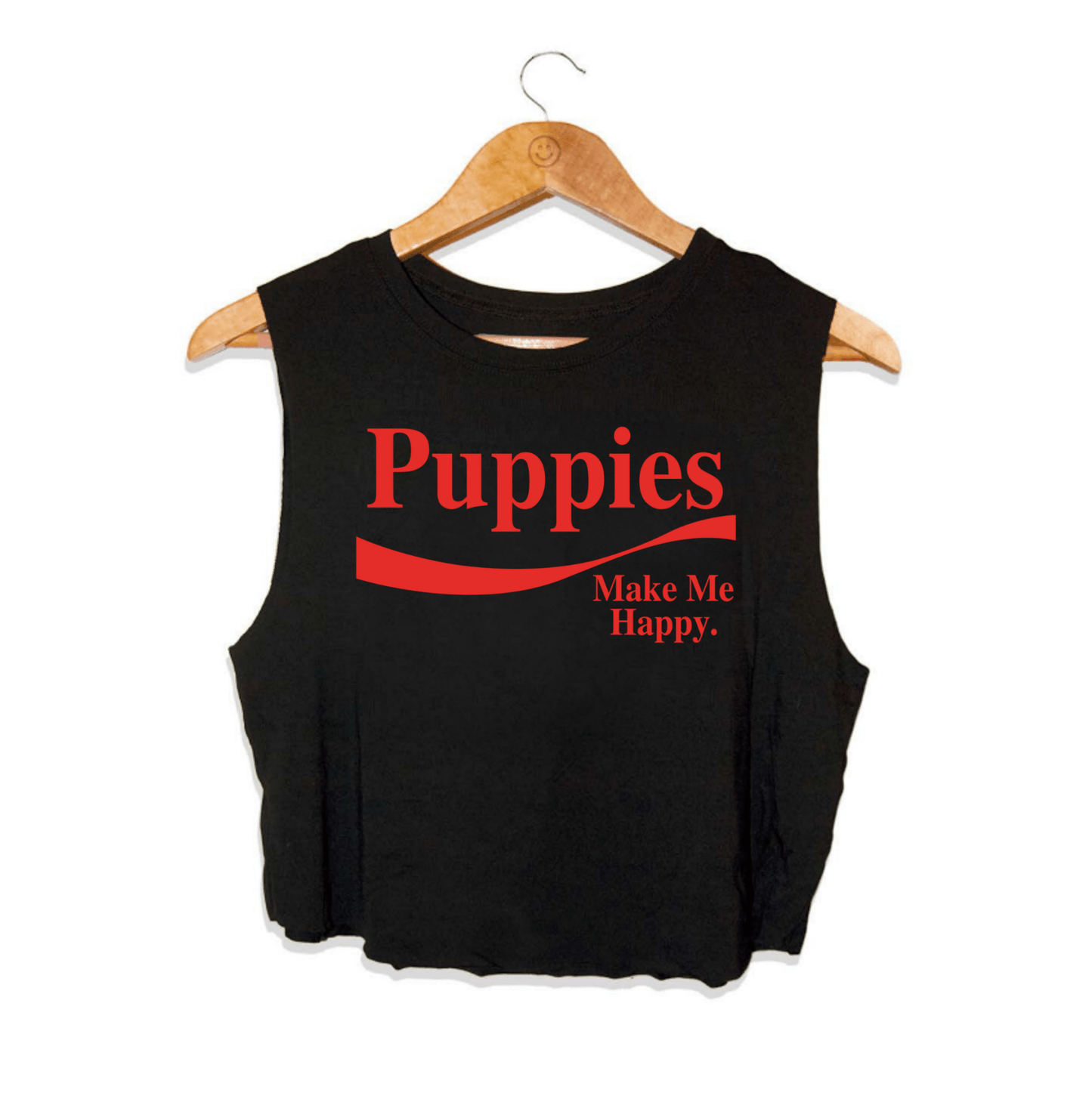Enjoy Puppies Make Me Happy Crop Tank | Red Font | Gift for Dog Moms | Made in USA