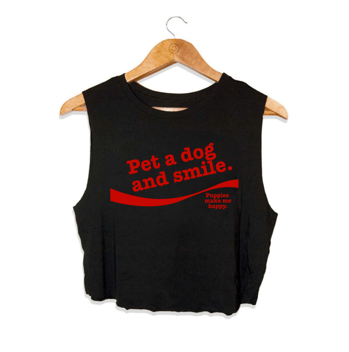 Pet A Dog And Smile Crop Tank | Red Font | Gift for Dog Lovers | Made in USA