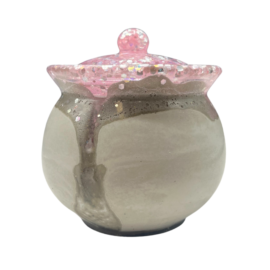 Sparkly Jar With Lid | Gray & Pink | 3.5" x 3.5" x 3" | Color Crete Creation