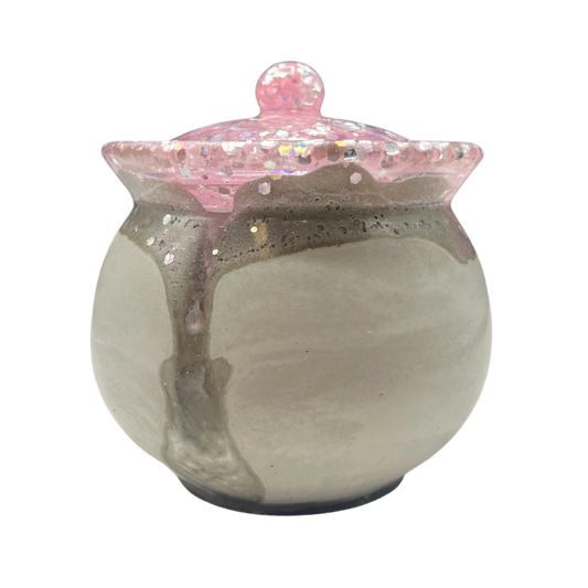 Sparkly Jar With Lid | Gray & Pink | 3.5" x 3.5" x 3" | Color Crete Creation