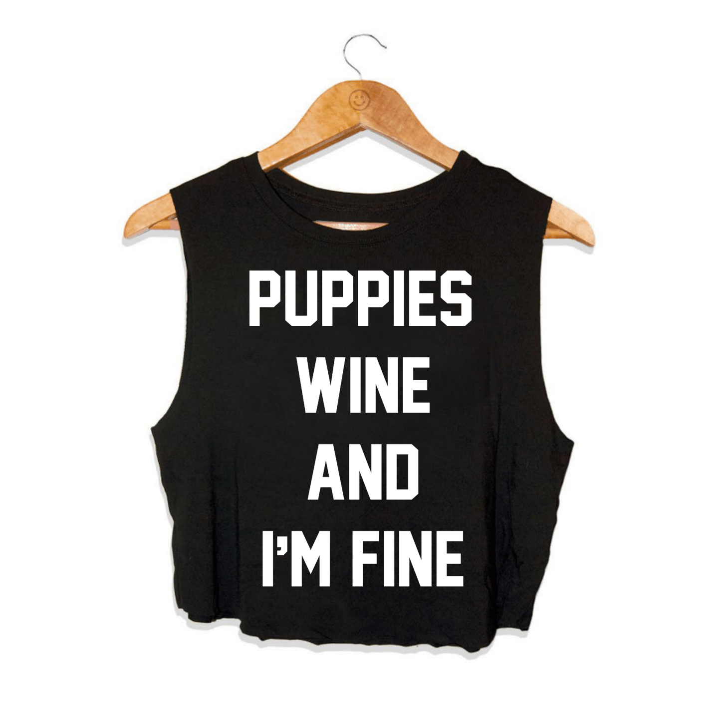 Puppies Wine & I'm Fine Crop Tank | Gift for Dog Moms Who Love Wine | Made in USA