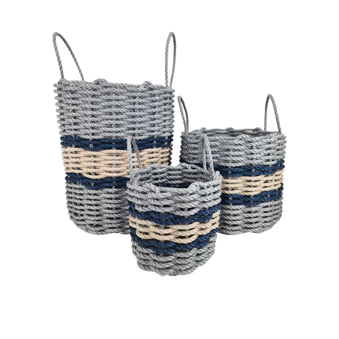 Light Gray, Light Tan & Navy Accent Rope Basket