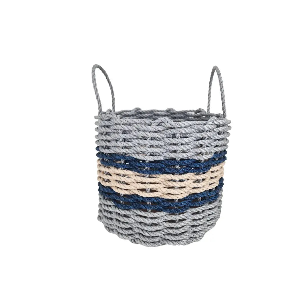 Light Gray, Light Tan & Navy Accent Rope Basket