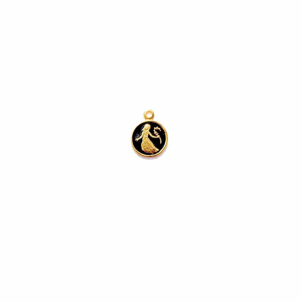 Tiny Zodiac Charm Necklace / Black Enamel