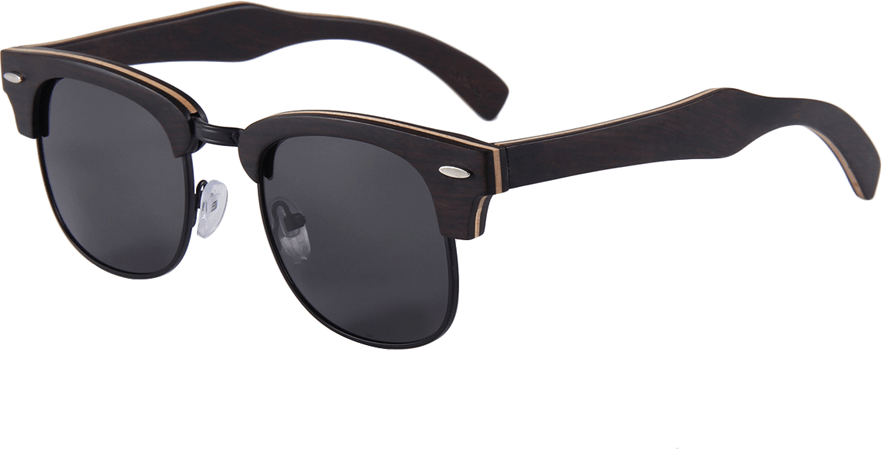 Real Ebony 1/2 Wood Browline Style RetroShade Sunglasses by WUDN