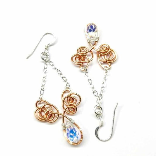 Wire Sculpted Crystal Drop Chandelier Angel Wing Earrings