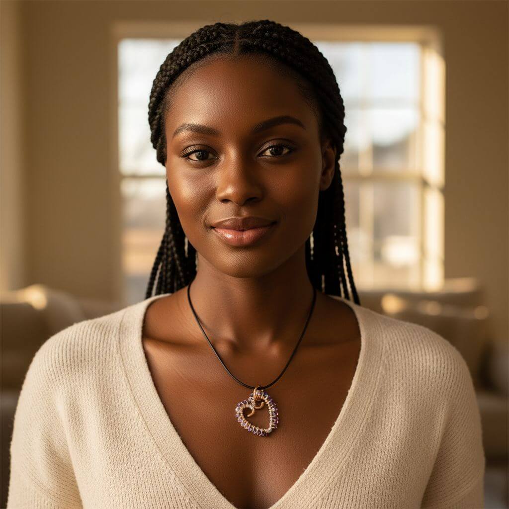 Wire Wrapped Copper Hammered Open Heart Crystal Necklace