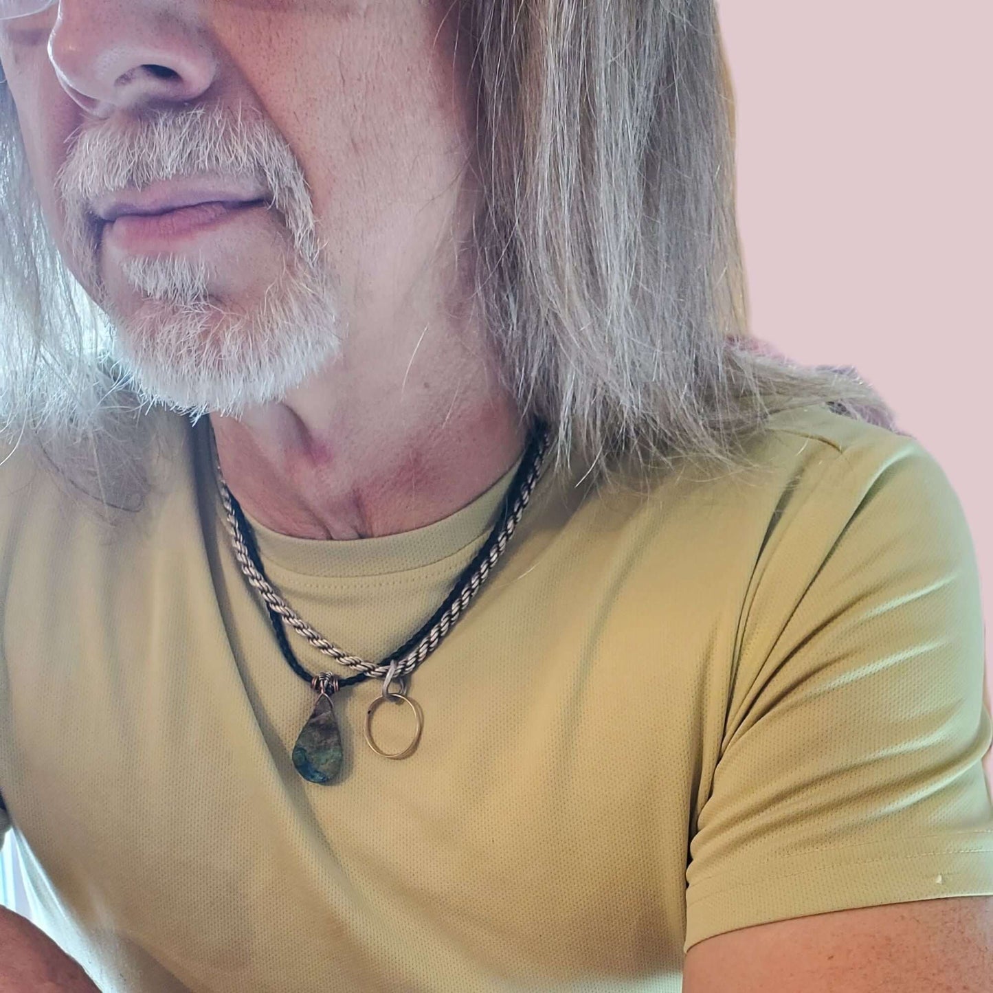 Wire Wrapped Copper Natural Azurite Malachite Drop Vegan Cord Necklace