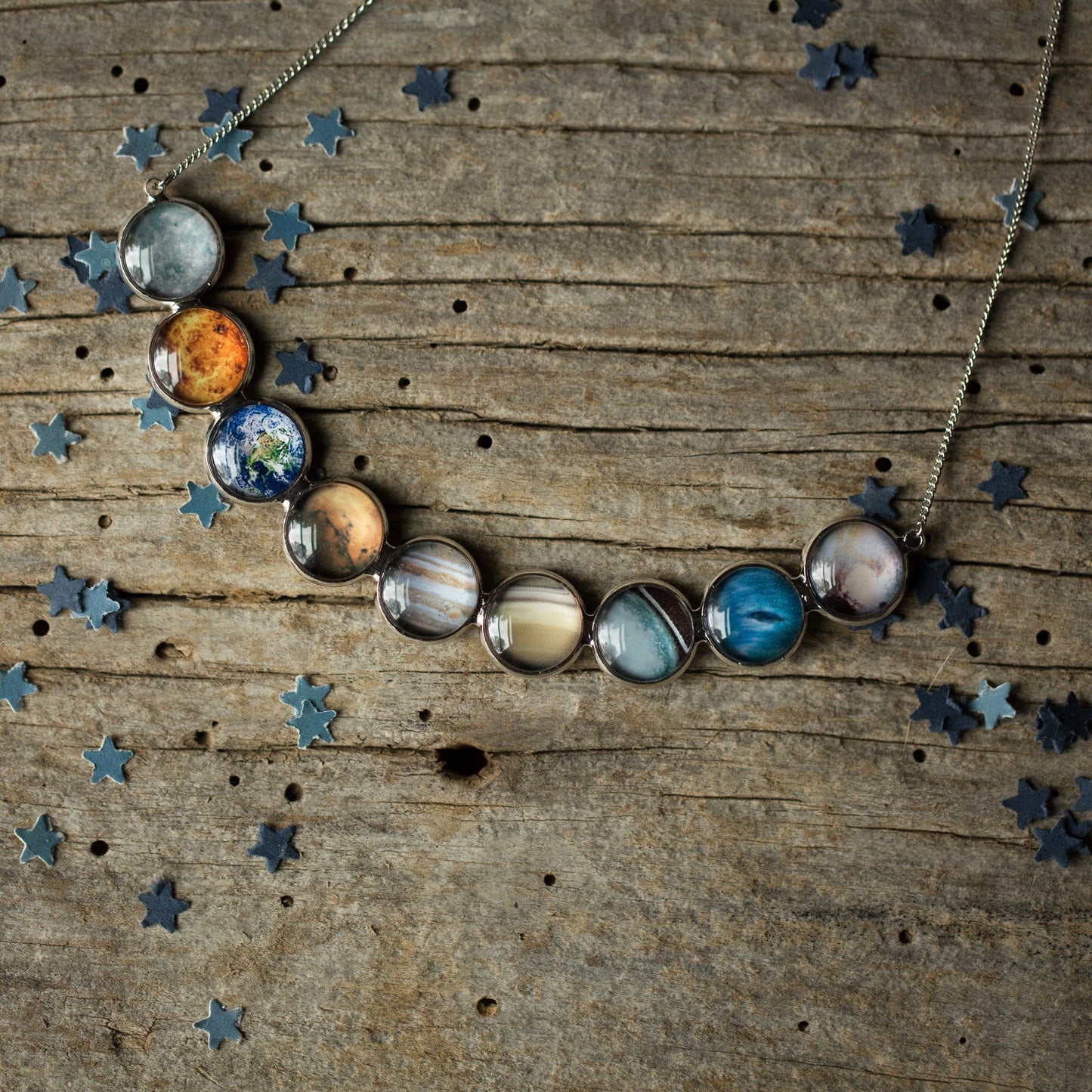 Curved Solar System Necklace in Silver