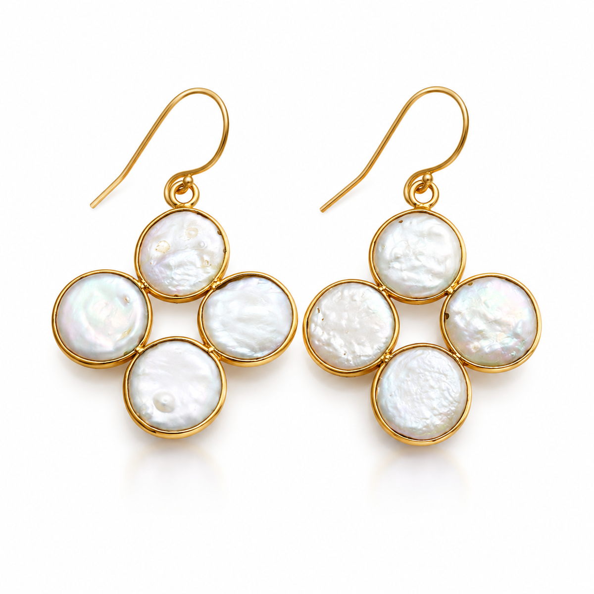 Coin Pearl Cluster Earrings – 14k Gold Filled