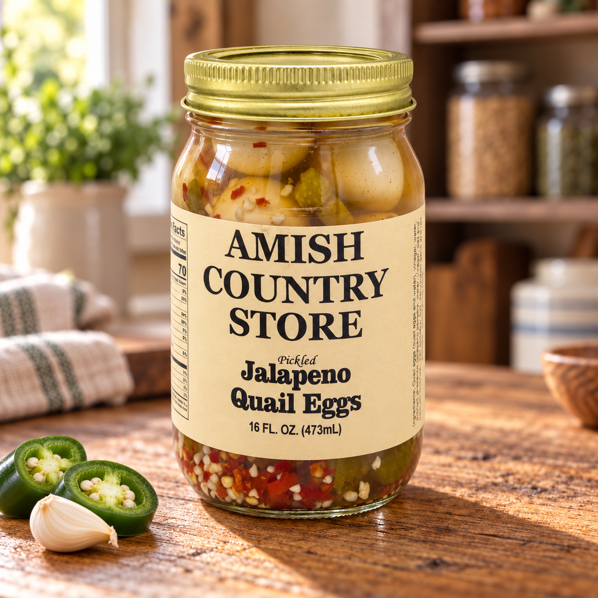 Pickled Jalapeño Quail Eggs (16 oz) | Amish Country Store
