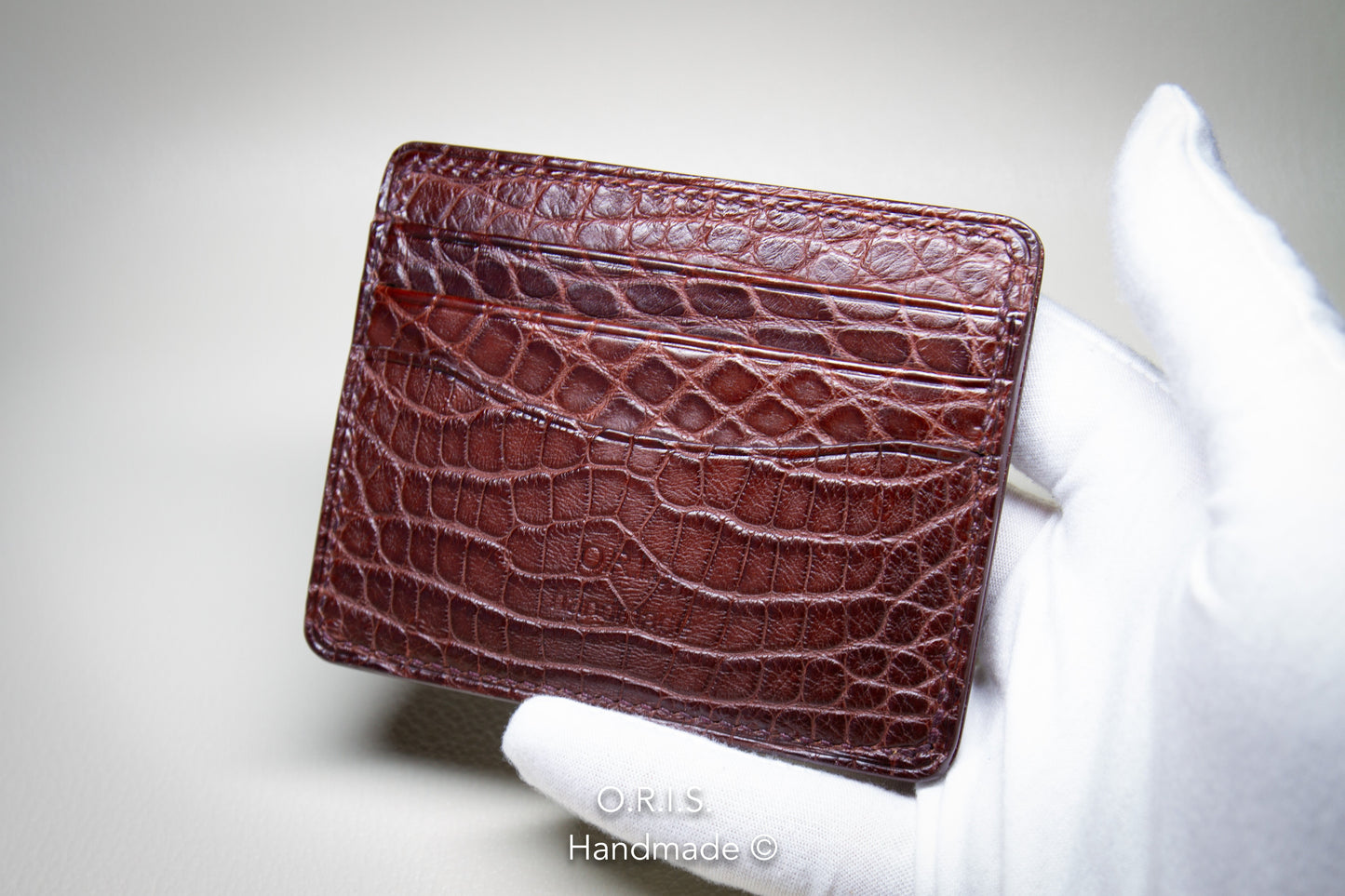 Slim Alligator Card Holder - Dark Red Matte Finish