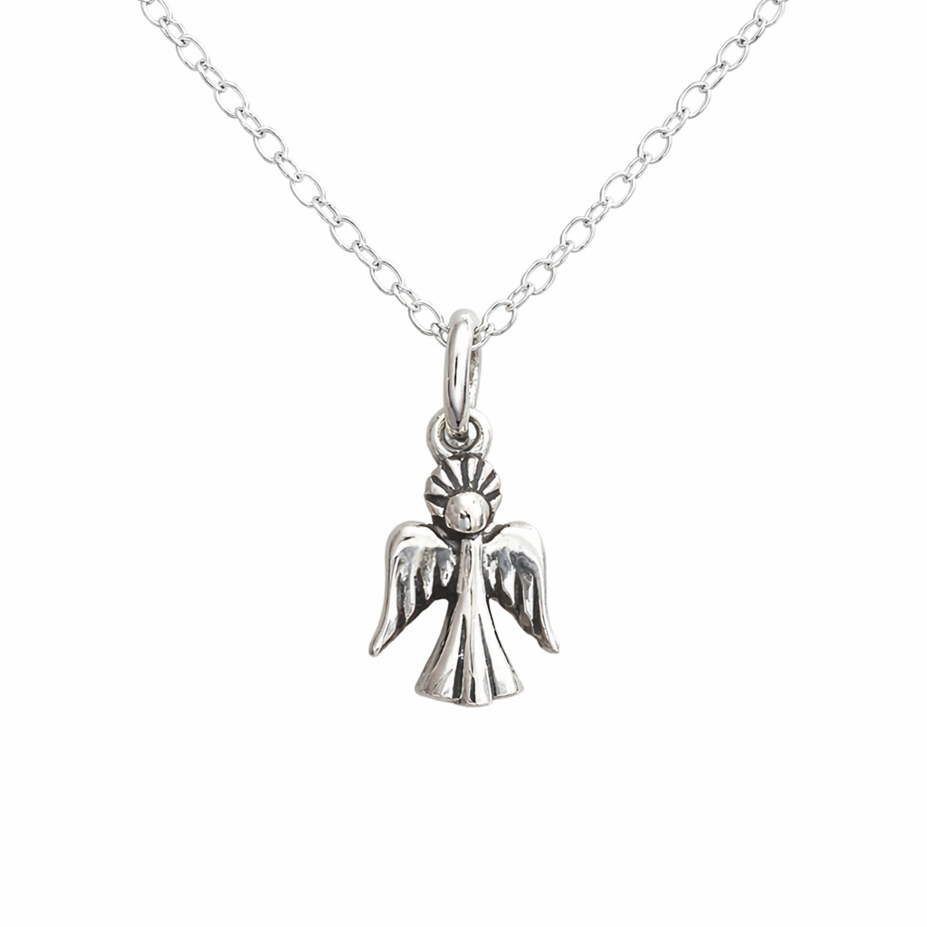Tiny Angel Necklace – Sterling Silver 3/8" Charm on 18" Chain