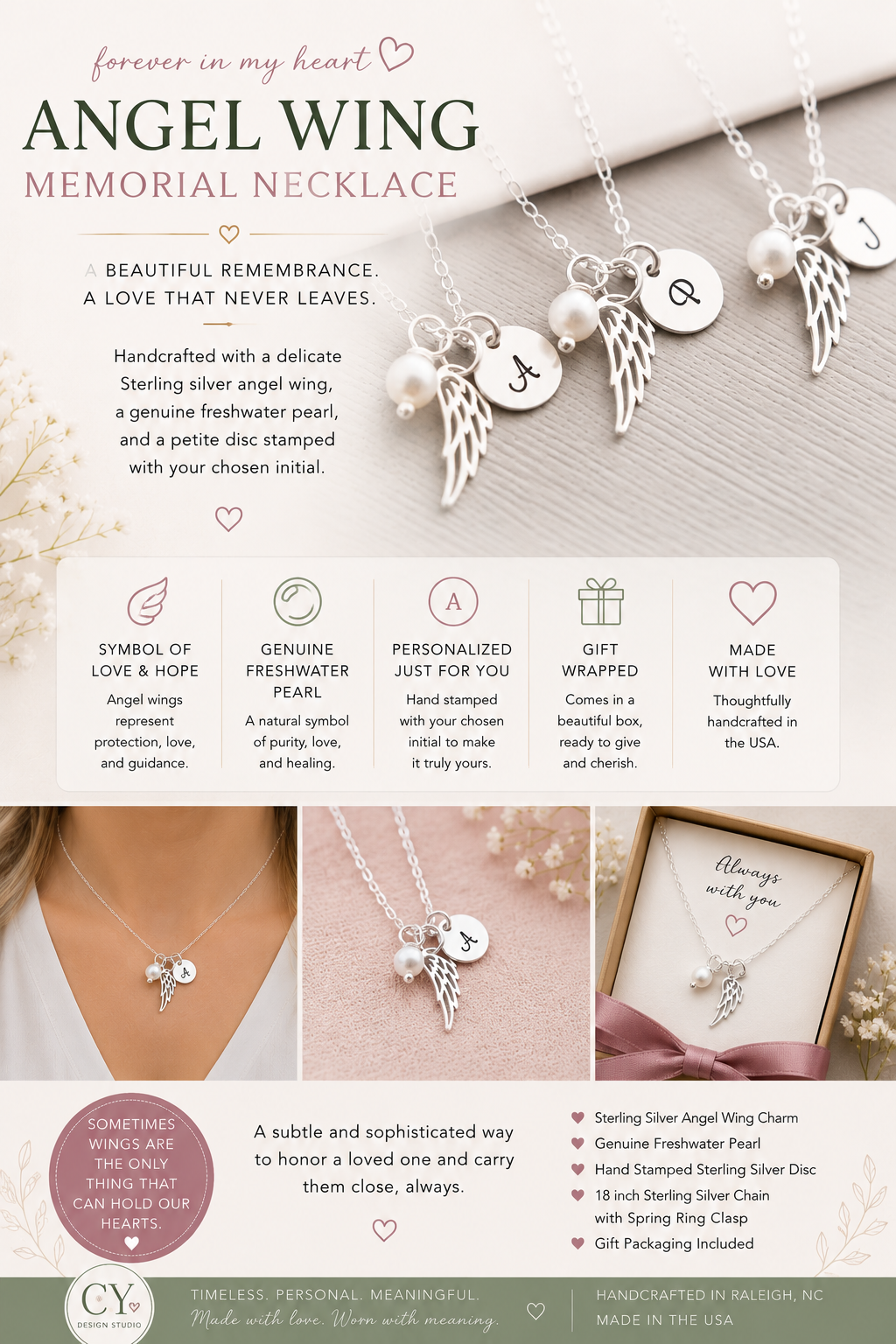 Personalized Angel Wing Sterling Silver Necklace