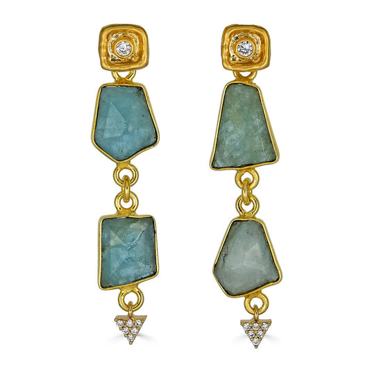 Asymmetrical Aquamarine Gold Earrings