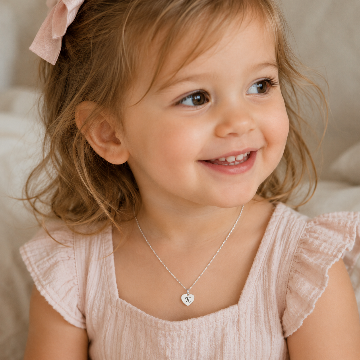Personalized Sterling Silver Heart Flower Girl Necklace