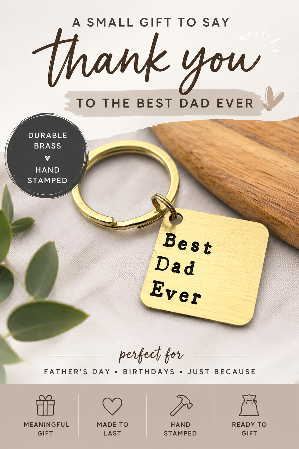 Best Dad Ever Keychain – Hand Stamped Brass Gift for Dad