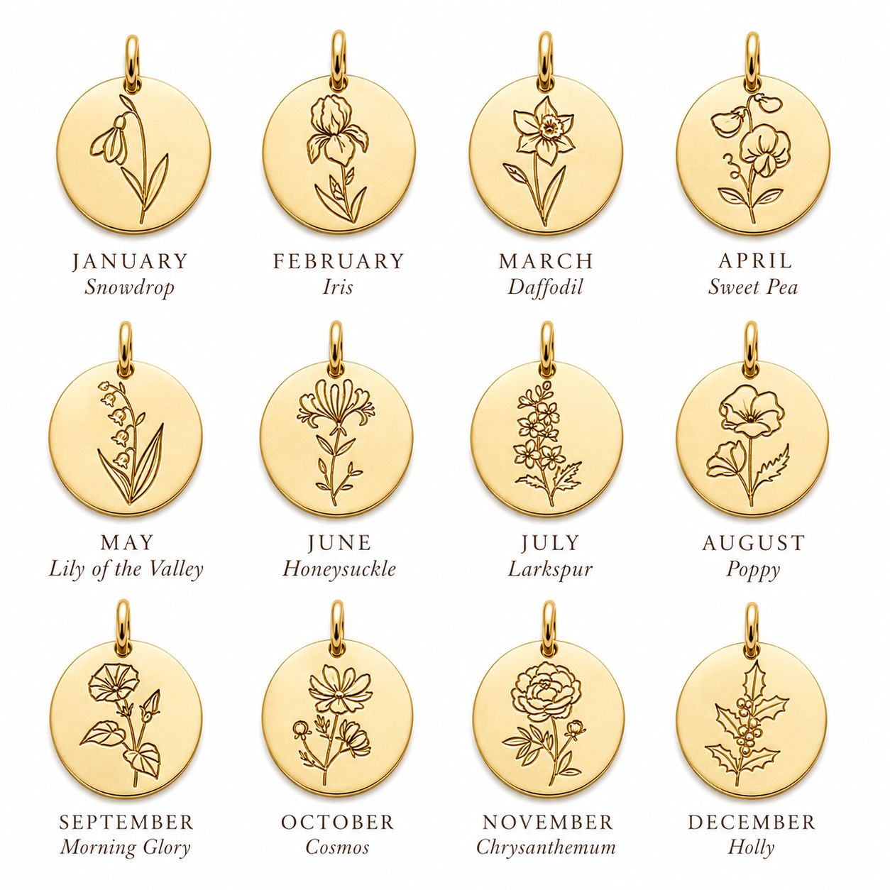 Birth Flower Necklace | Hand Stamped | 14K Gold Filled