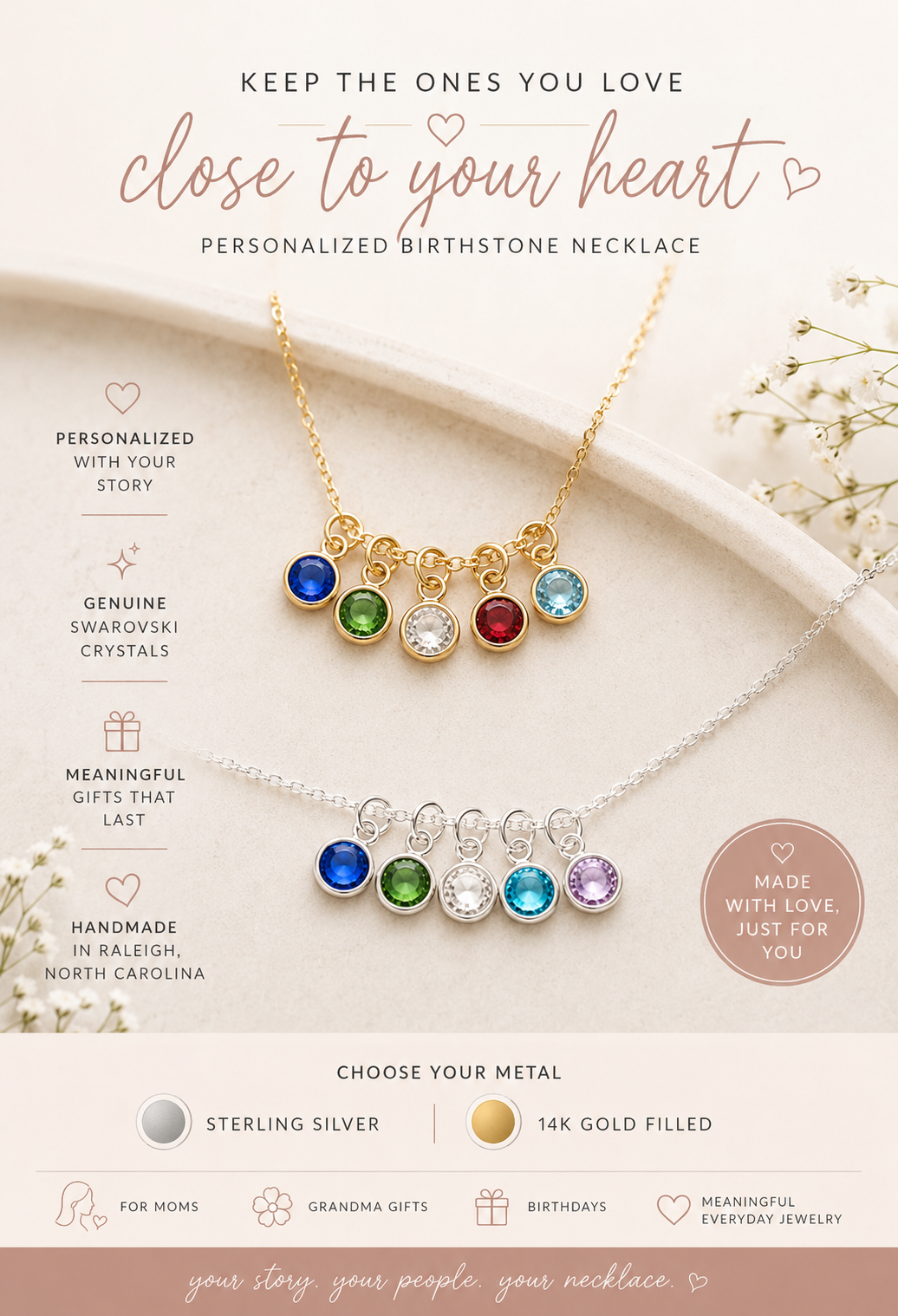 Birthstone Cluster Necklace