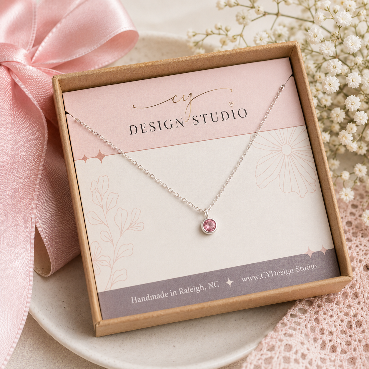 Girls Swarovski Birthstone Necklace – Sterling Silver or 14k Gold Filled
