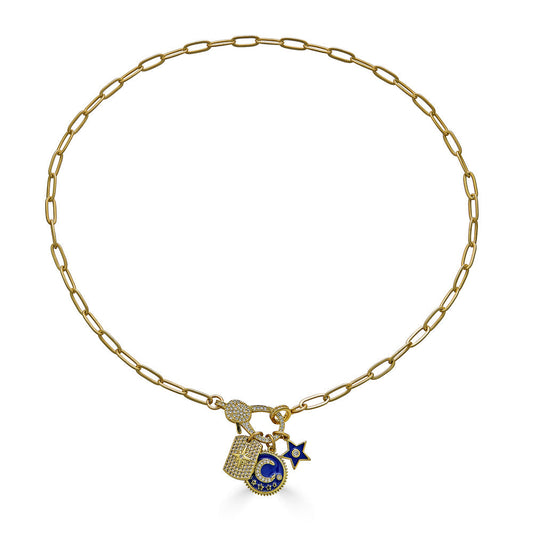 Blue Moon and Star Charm Necklace on Paperclip Chain