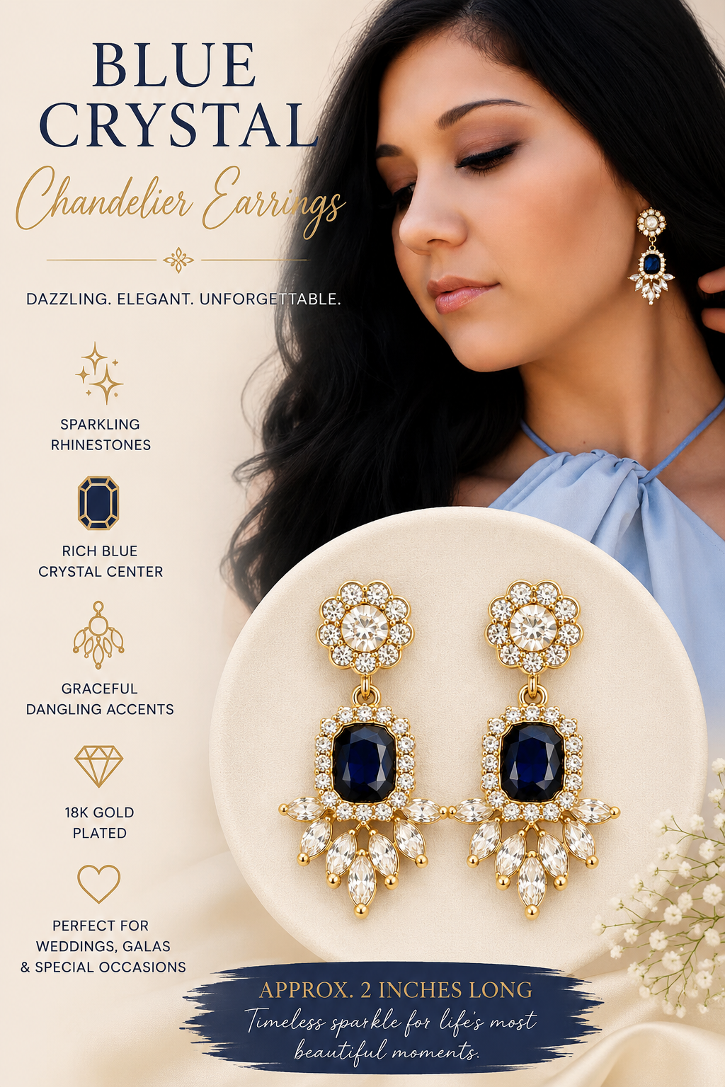 Blue Crystal Chandelier Earrings