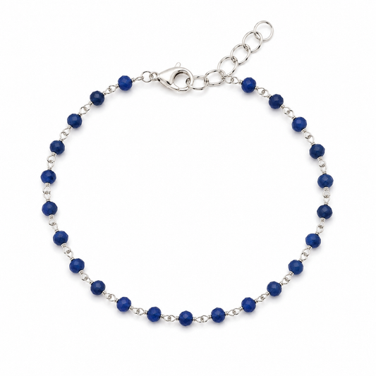 Royal Blue Agate – Sterling Silver Wire Wrapped Gemstone Bracelet