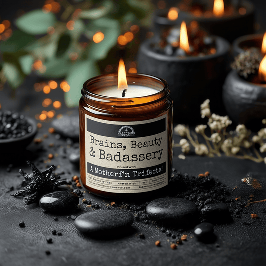 Brains Beauty Badassery | Scent: Rebel Rose | 9oz Funny Candle | Malicious Women Co
