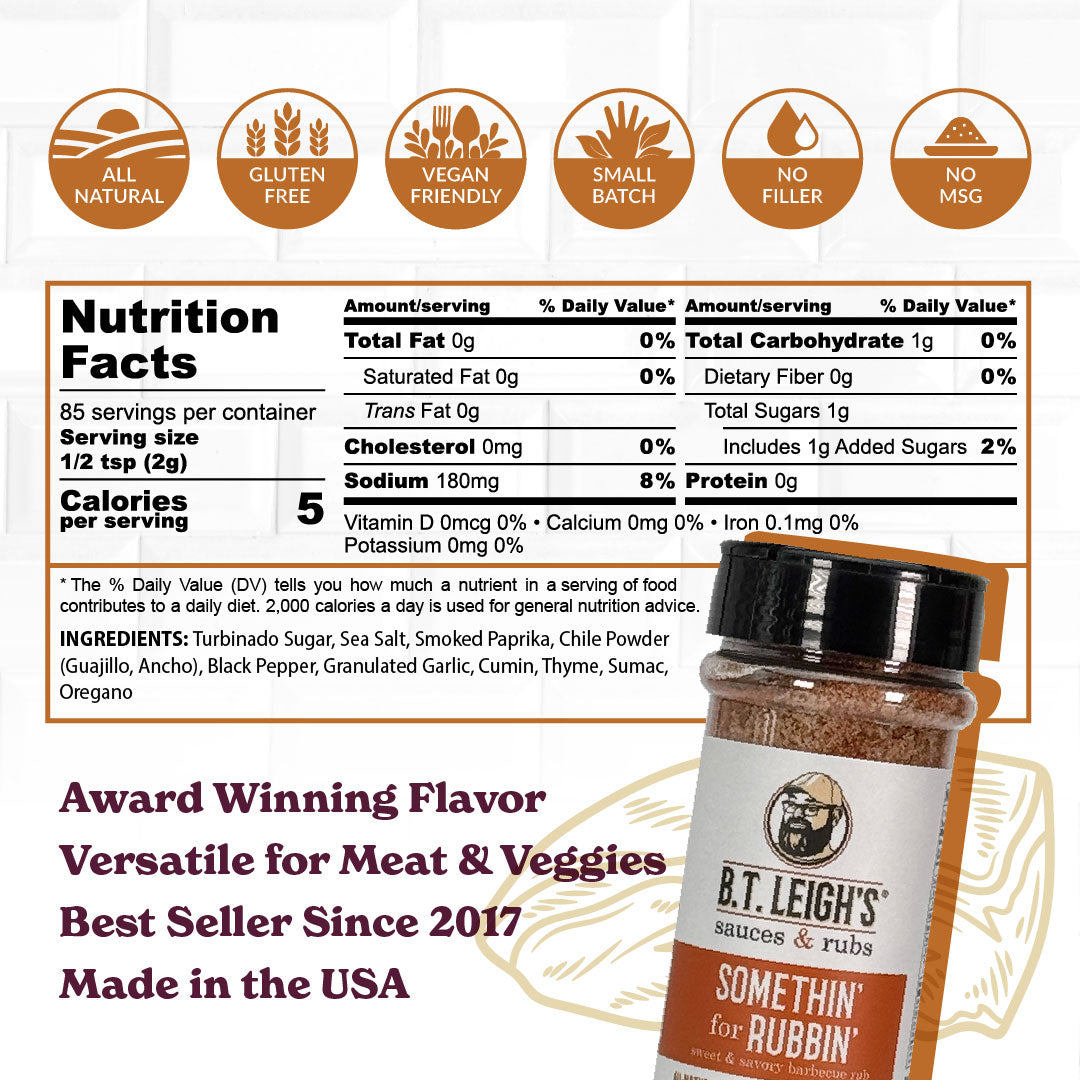 Somethin' For Rubbin' - Sweet & Savory Barbecue Rub - 6 oz Bottle