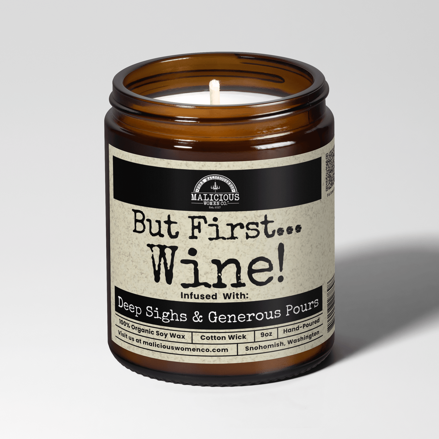 But First Wine | Scent: Cabernet All Day | 9oz Funny Candle | Malicious Women Co