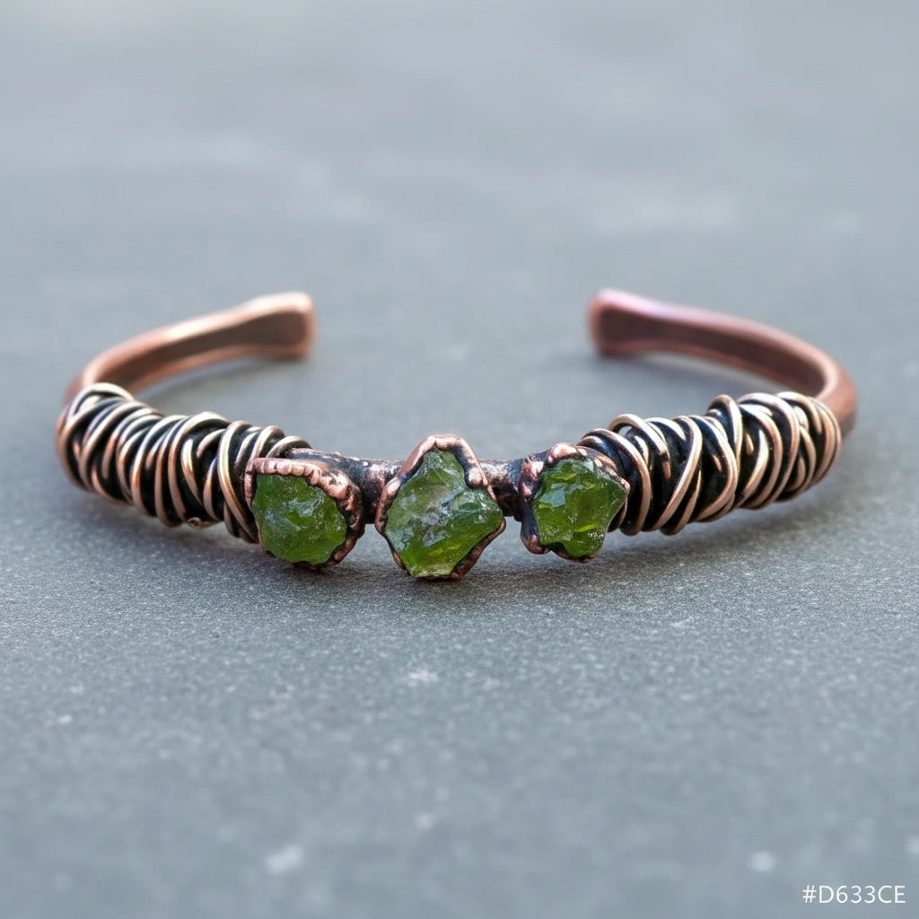 Raw Peridot Cuff - Copper Jewelry Handcrafted For Growth And Renewal
