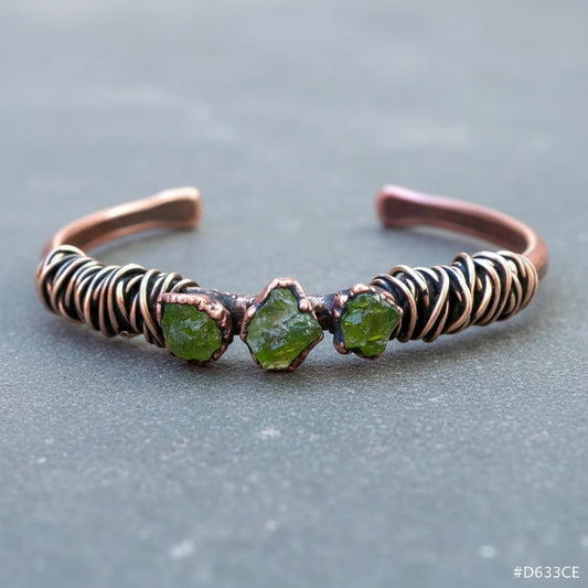 Raw Peridot Cuff - Copper Jewelry Handcrafted For Growth And Renewal