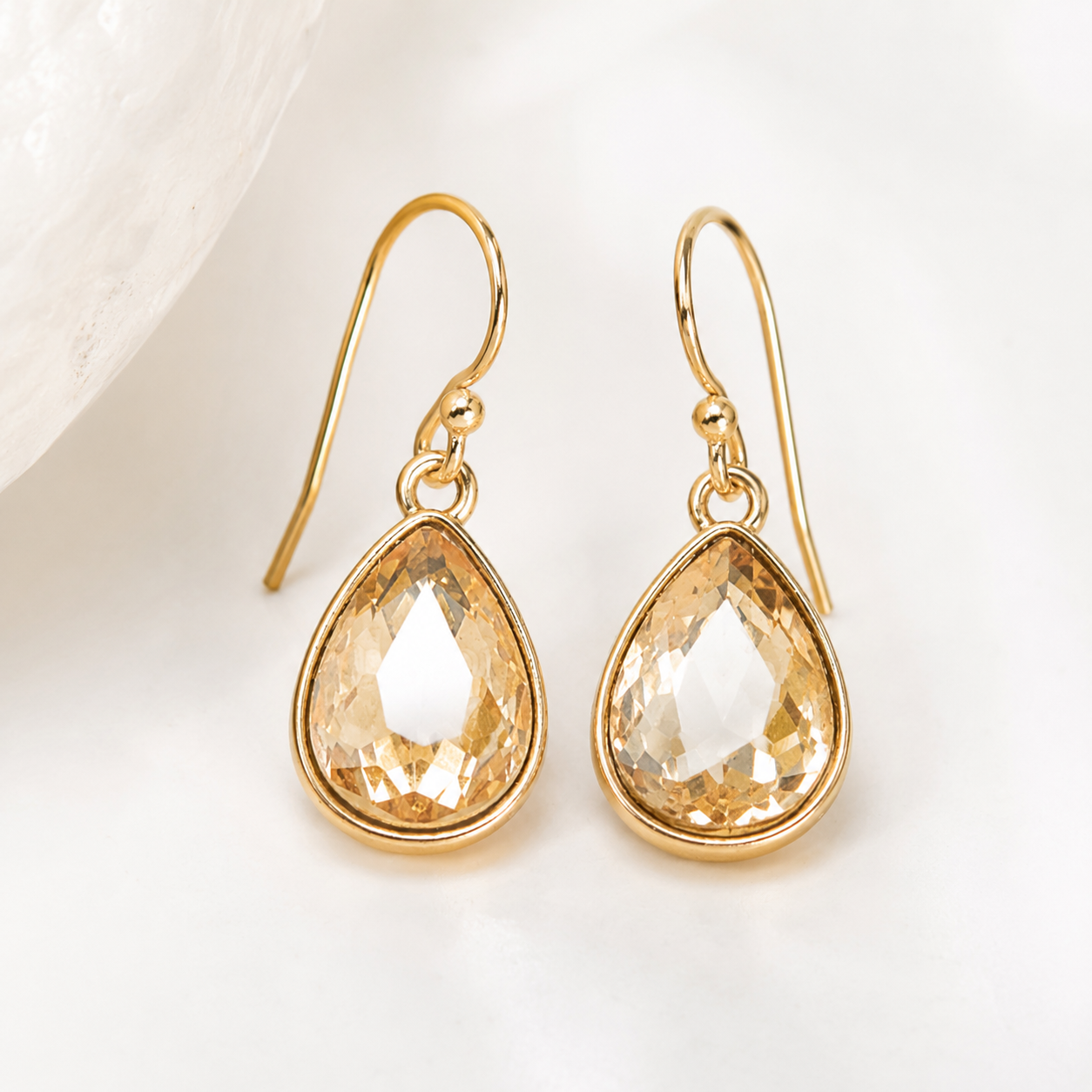 Champagne Crystal Teardrop Earrings – 14K Gold Filled