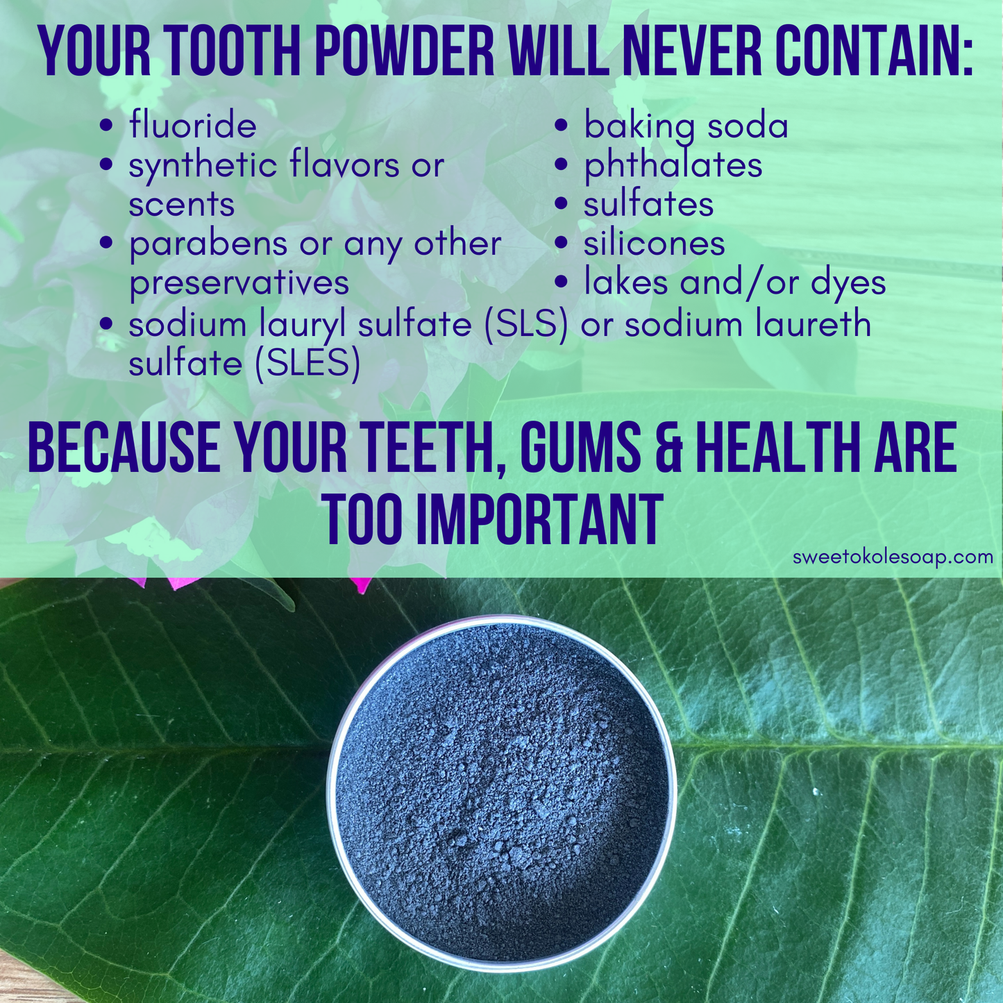 Charcoal Tooth Powder, Unflavored with 5% Hydroxyapatite