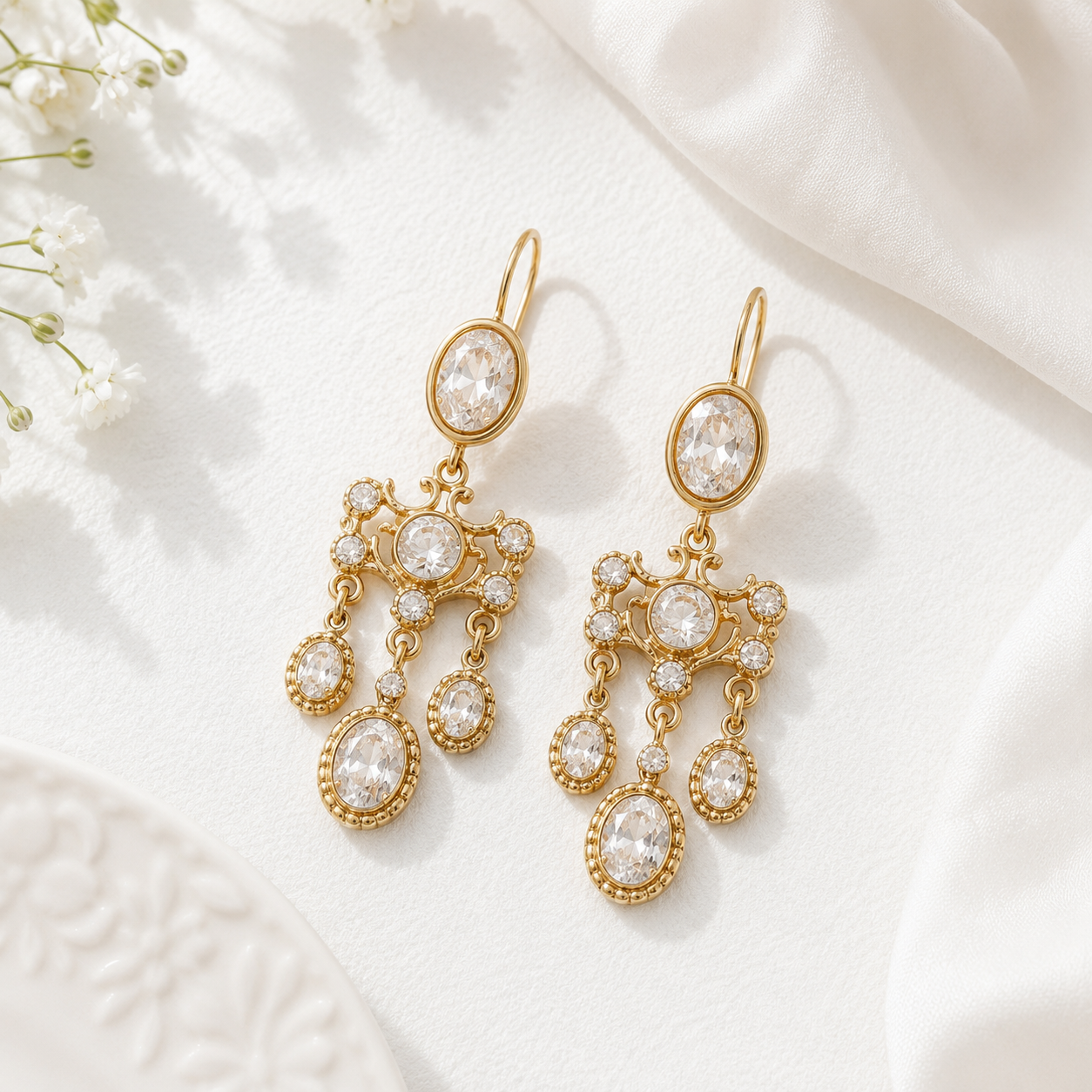 Oval Chandelier Bridal Earrings