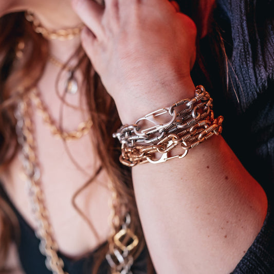 Antique Silver Chunky Double Wrap Bracelet-Choker