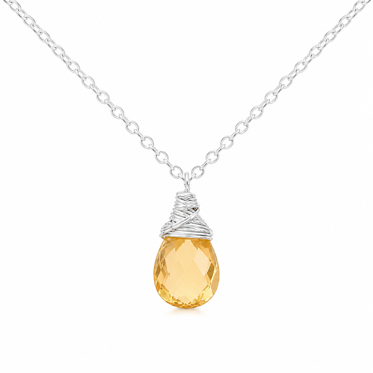 Citrine Gemstone - November Birthstone - Sterling Silver Necklace