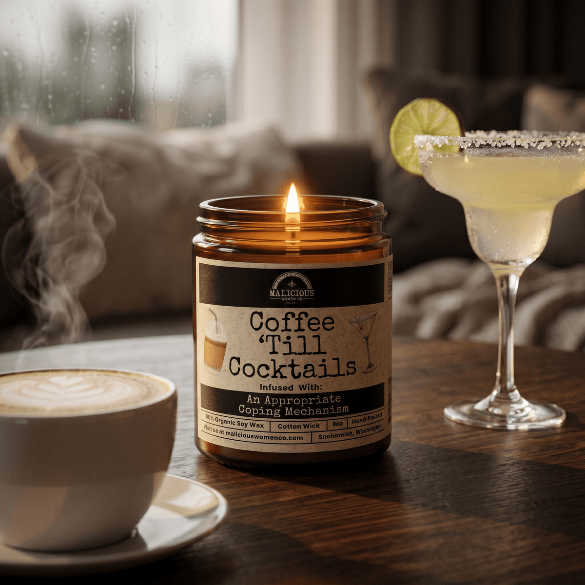 Coffee Til Cocktails | Scent: Berry Bellini | 9oz Funny Candle | Malicious Women Co