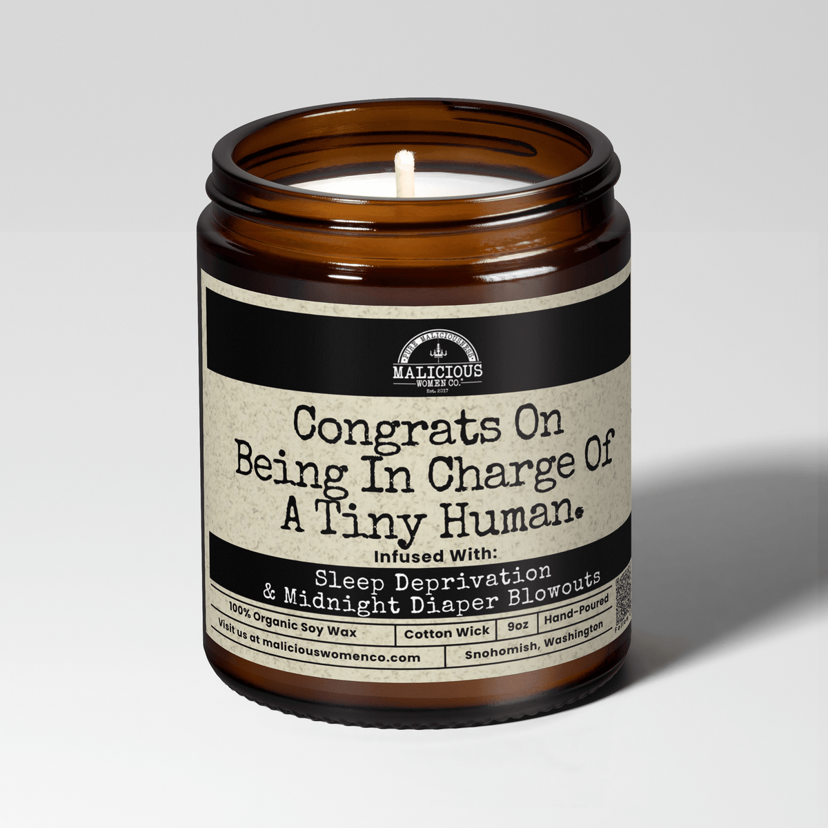 Congrats On Being In Charge Of A Tiny Human | Scent: Vanilla Crumb Cake | 9oz Family Candle | Malicious Women Co