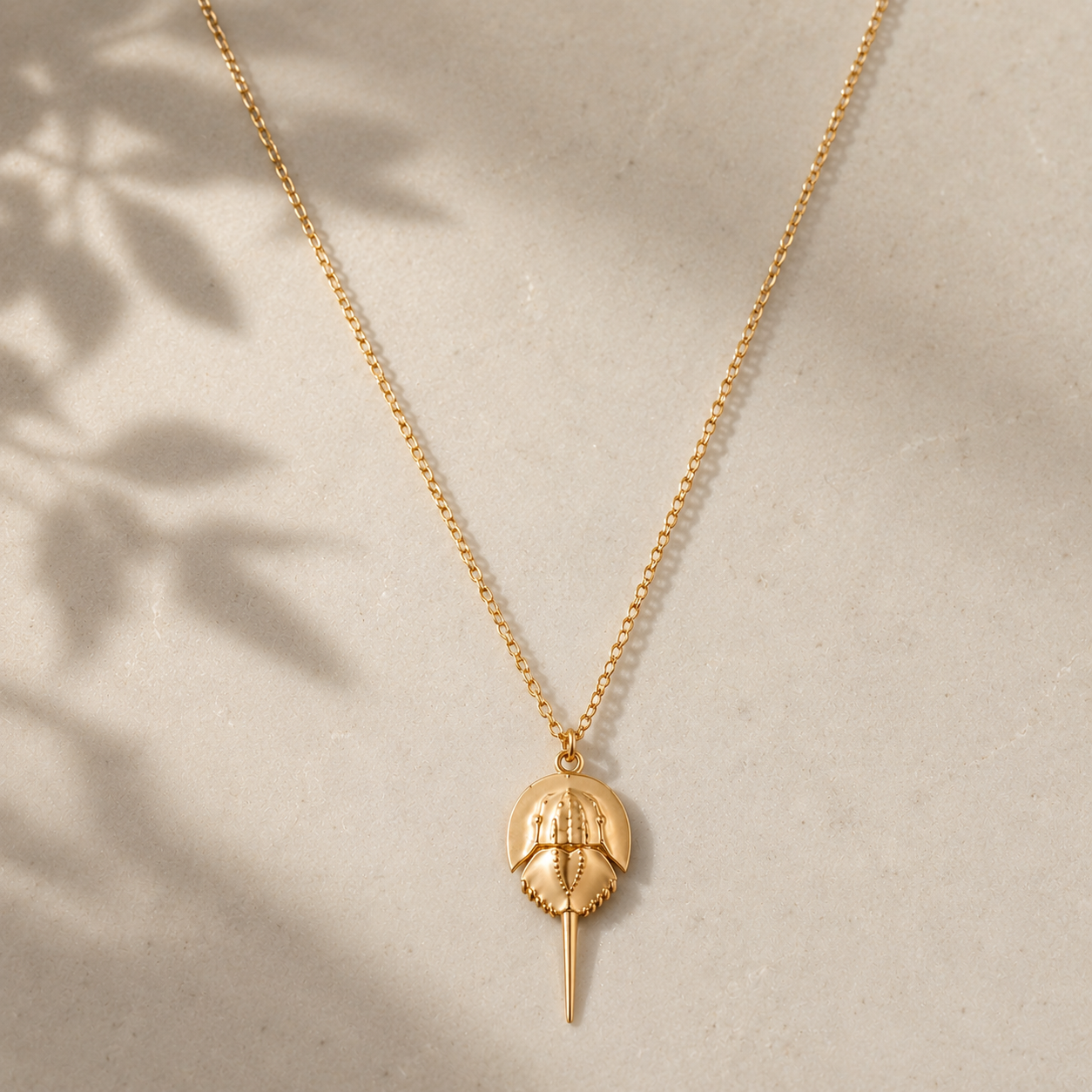 Horseshoe Crab Necklace | Bronze Coastal Pendant on Gold Filled Chain