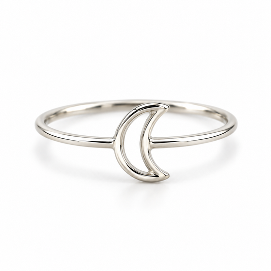 Open Moon Ring – Sterling Silver Crescent Moon Band (Size 7)