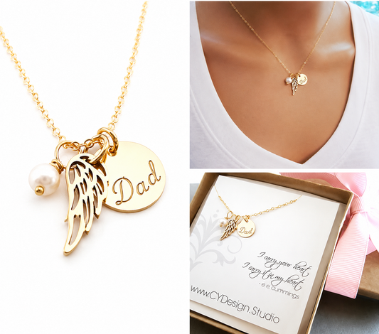 Angel Wing Memorial Necklace for Dad – Remembrance Jewelry