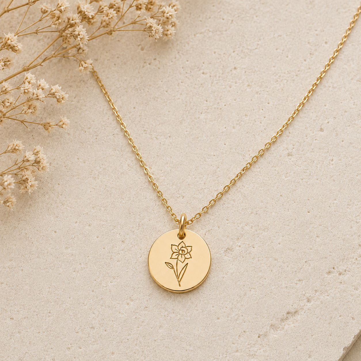 Birth Flower Necklace | Hand Stamped | 14K Gold Filled
