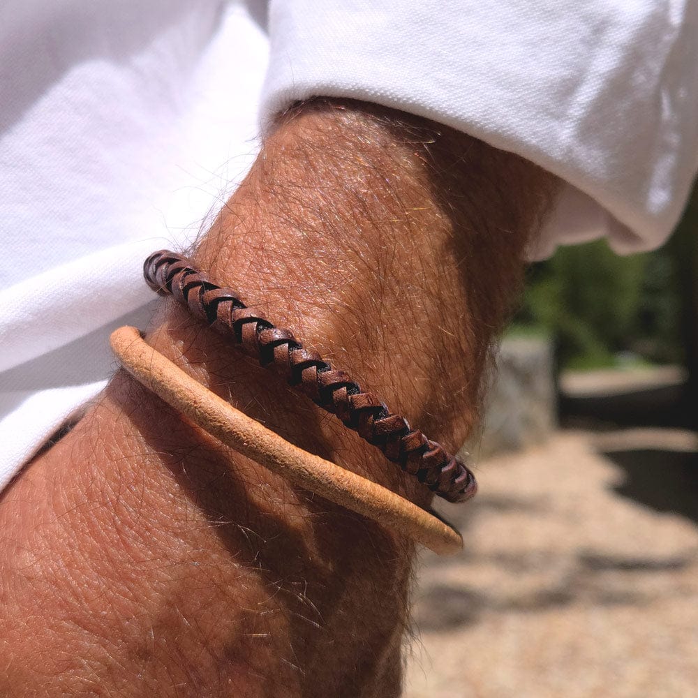 Men's Tan Leather Bracelet w Magnetic Clasp