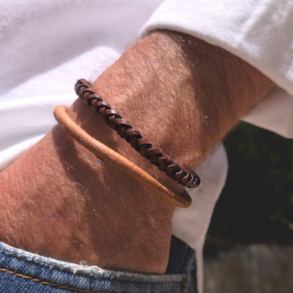 Max Unisex Brown Braided Leather Bracelet with Magnetic Clasp