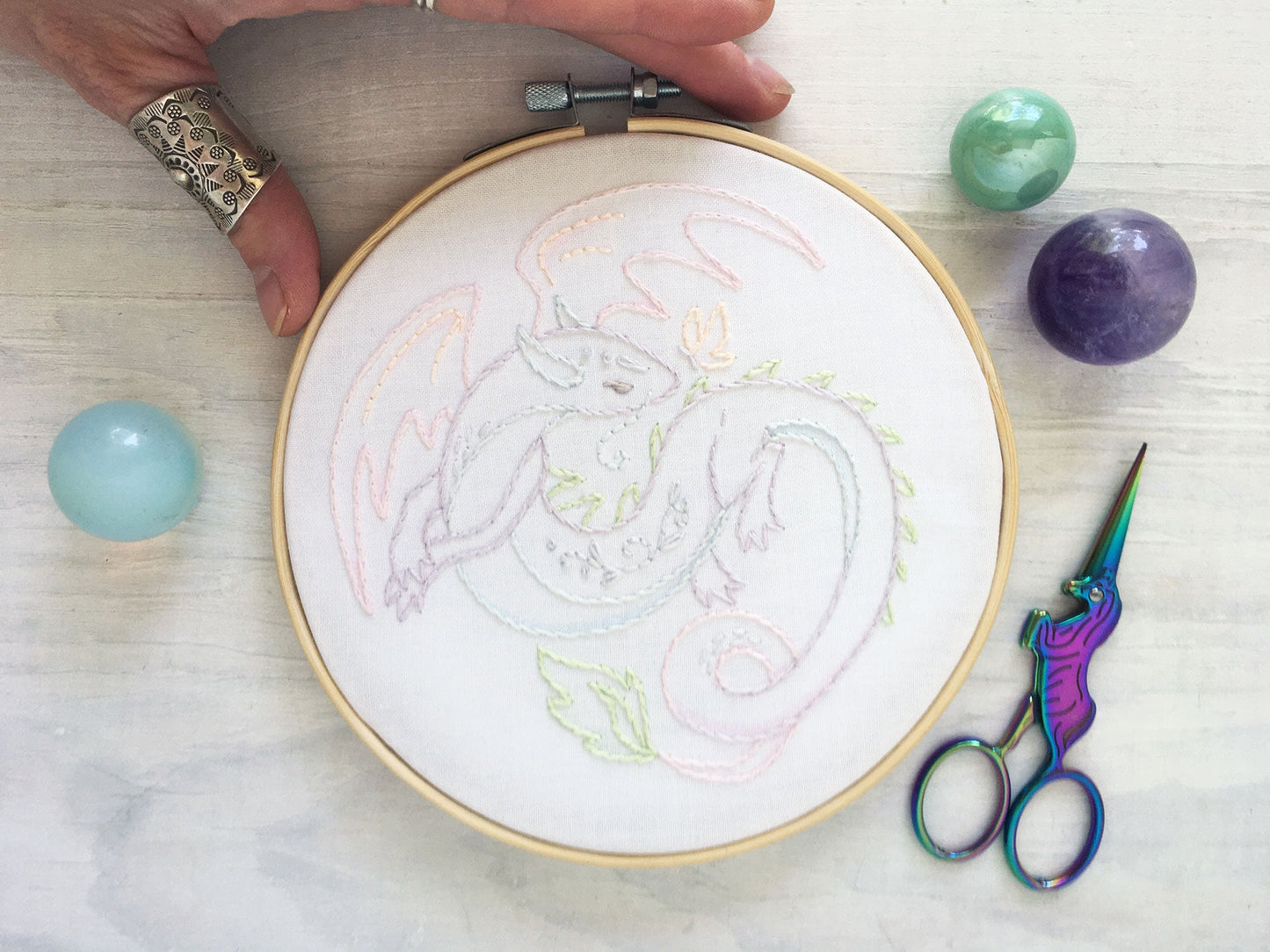 Pastel Dragon Full Kit Beginner Hand Embroidery DIY